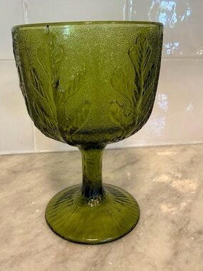 Vintage FTD 1975 Green Textured Goblet Glass